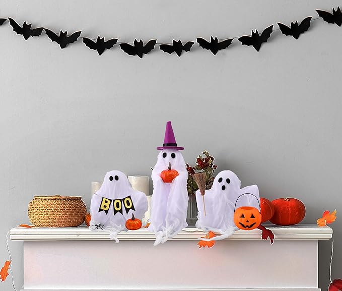 Halloween Decorations - Set of 3 Cute Spooky Ghosts Crafts - Ghost Decorations Indoor Halloween Decor for Party Table Home Room Kitchen Office