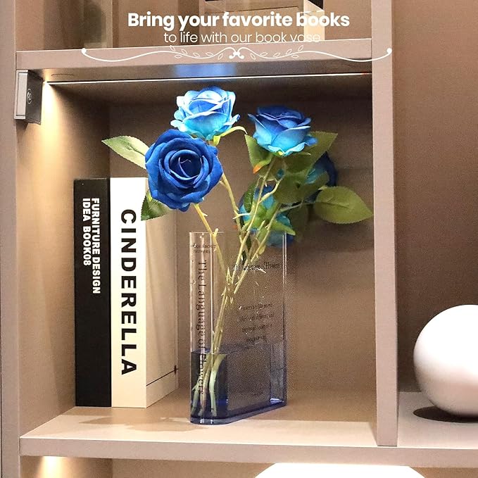 Book Vase for Flowers Home Décor,Artistic and Cultural Flavor Decorative Acrylic Clear Vase for Home and Office,Creative Gifts for Book Lovers. (Blue)