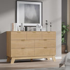 Fluted 7 Drawer Dresser, 47.2" Wide Modern Boho Chest of Drawers, Wooden Storage Dresser TV Stand for Bedroom, Living Room, Closet, Hallway, Curved Profile Design