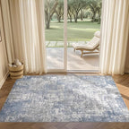 Tortania Washable 3x5 Area Rug - Modern Abstract Neutral Rugs Indoor Soft Thin Mat Non Slip Carpet for Entrance Front Door Living Room Bedroom Home Floor Decoration - Blue Grey