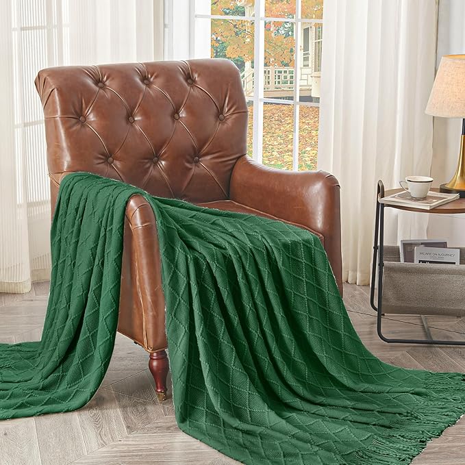 inhand Knitted Throw Blanket for Couch and Bed, Soft Living Room Home Decor Knitted Blanket with Tassel, Outdoor Lightweight Breathable Summer Blanket, Farmhouse Warm Woven Decorative, 50"x60"