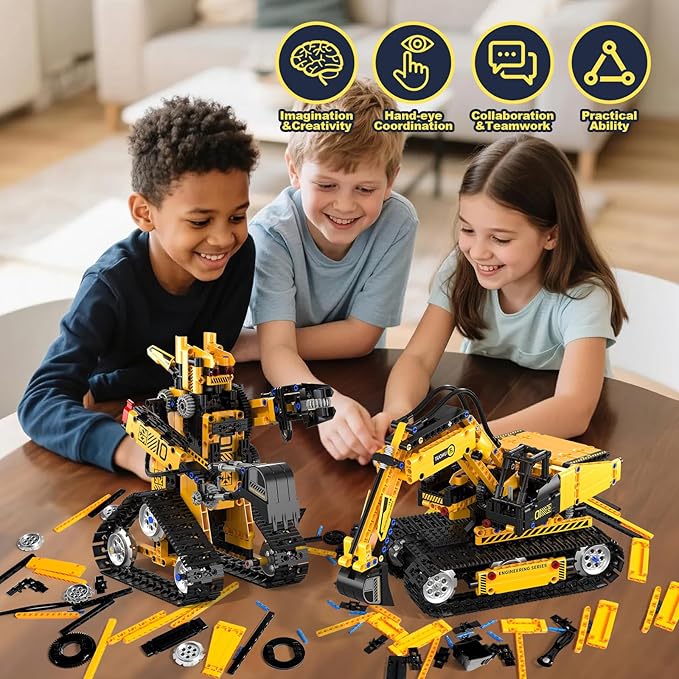 5 in 1 STEM Robot Building Kit, 535 Pcs Remote Control Excavator Science Educational Kit, Technic Coding Robotic Toys Gift for Kids 6 7 8 9 10 11 12+ Years Old Boys Girls