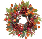 22 Inch Fall Chrysanthemum Wreath Harvest Floral Wreath with Apples Pinecones Berries and Eucalyptus Maple Leaves for Fall Thanksgiving Halloween Mantel Table Outdoor Front Door Wall Window