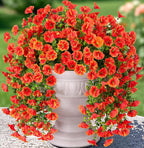 Artificial Faux Fall Hanging Flowers Plants for Outdoor Decor,2 PCS Fake Silk Morning Glory with Eucalyptus UV Resistant Realistic Mums for Wall Home Porch Patio Balcony Yard Indoor Decor, Orange