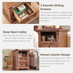 Farmhouse Nightstand with Charging Station, 18" End Table with 2 Drawers Storage and 1 Storage Shelf, Wooden Sofa Table w/Roman Column, , Bedside Cabinet for Bedroom, Living Room, Reclaimed Barnwood