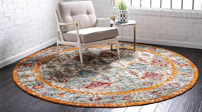 Unique Loom Rosso Collection Vintage, Traditional, Bohemian, Geometric, Distressed, Southwestern Area Rug, 8' 0" x 8' 0", Beige/Orange
