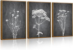 Tinonedraw Black and White Botanical Framed Canvas Wall Art Set, Vintage Floral Wall Decor, Dark Academia Minimalist Plant Art Paintings, Abstract Wildflower Art Print for Living Room Bedroom 16"x24"x3