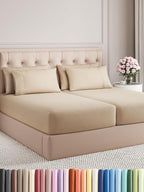 Split King Bed Sheet Set - 7 Piece Split King Bed Sheet Set - Soft Hotel Luxury Bedding - Cooling, Comfy & Breathable - 1 Flat & 1 Fitted & 4 Pillowcases w/ Deep Pockets - Wrinkle & Fade Free - Cream