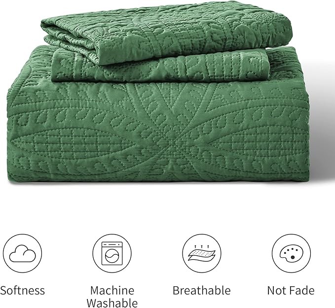 Love's cabin Quilts for Full Bed Olive Green Bedspreads Bedding Set - Lightweight Bedspread Comforter - Coin Pattern Bedding Coverlet for All Season - 3 Pieces (1 Quilt, 2 Pillow Shams)
