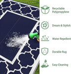 GENIMO 3' x 5' Outdoor Rug Waterproof for Patio Decor, Foldable Reversible Plastic Straw Area Rugs Mat for Camper, Outside Carpet for Rv, Deck, Porch, Picnic, Beach, Balcony, Blue & White