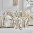 Longhui bedding Chunky Cotton Knit Throw Blanket for Couch, Sofa, Bed, or Chair, Decorative Breathable Fall Cable Knit Blanket 60 x 80 Inches, Large Medium Weight Beige