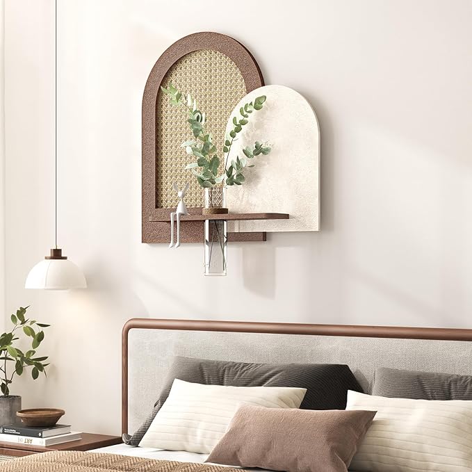 Troartos 3D Textured Boho Abstract Wall Art with Vase, Off-White and Brown Wall Decor with Rabbit Decoration, Neutral Rattan Artwork for Living Room Hallway Dining Room Bedroom Office, 24x24 In