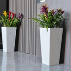 GreenShip 27" Tall Planters, Set of 2 – Black Outdoor Planter for Front Porch & Tall Plants, Weather-Resistant, with Drainage Hole & Rubber Plug (No Plants Included) (White-2pcs)