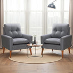 JUMMICO Mid Century Accent Chair, Fabric Modern Reading Living Room Chair, Fluffy Comfy Armchair Small Sofa Chair with Wood Legs for Bedroom Office Cafe, Set of 2 (Grey)