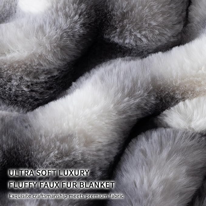 Cozy Faux Fur Throw Blanket for Bed Warm Fuzzy Throw Blanket, Soft Plush Thick Bubble Blankets for Bedroom and Living Room, Furry Luxury Blanket, 90 x 90,Tie-Dye Grey