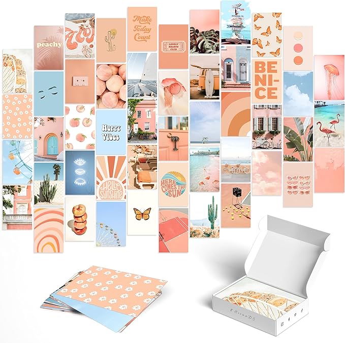 Y2K BOO Peachy Wall Collage Kit - 50pcs Aesthetic Posters for Room Decor, Vibrant and Playful Wall Art, Perfect for Teen Girls' Bedrooms, Trendy Peach Aesthetic Decor