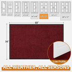 Mibao Front Door Mat, Dirt Trapper Welcome Mat for Outdoor Indoor, Non-Slip Waterproof Doormat, Durable Machine Washable Low Profile Entry Rug for Back Door Outside Patio Porch, 60" x 36", Red