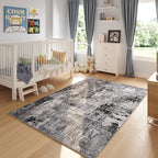 Rugcomf 8x10 Area Rug Washable Boho Rug Soft Non-Slip Non-Shedding Faux Wool Vintage Rug for Living Room, Farmhouse, Dining Room, Indoor, Kids Playroom, Grey and Black