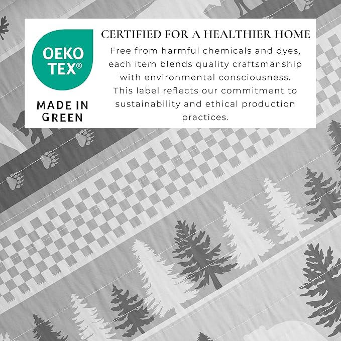 Rustic Cabin King Size Quilt Set with Shams - All-Season, Lightweight, Reversible Bedspread - Lodge-Themed Summer Bedding Sets (King/California King, Rustic Landscape Grey)