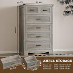 Tall 6-Drawer Dresser for Bedroom, Modern Wooden Chest of Drawers with Metal Handles, Anti-Tipping Design, Sturdy and Stable Storage Organizer for Living Room, Entryway, Home Office