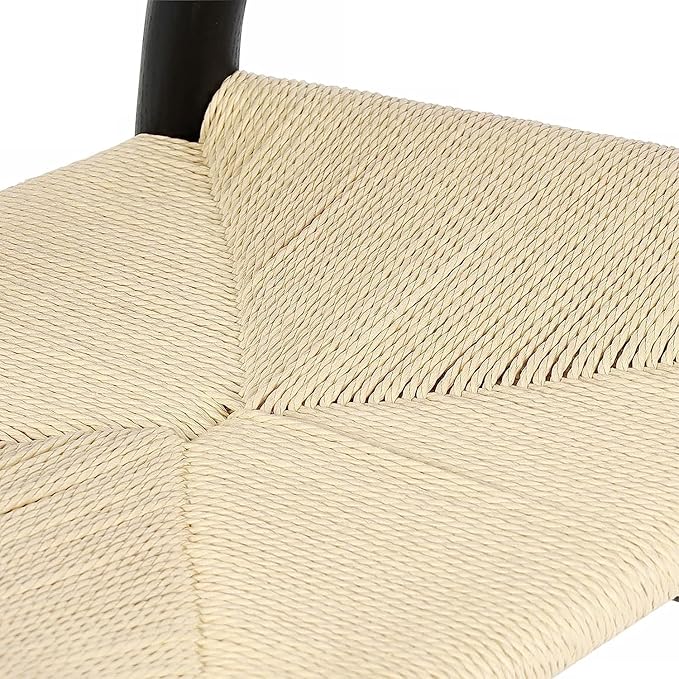 Tomile Solid Wood Wishbone Chair Y Chair Mid-Century Armrest Dining Chair, Hemp Seat (Ash Wood - Black with Natural seat.)