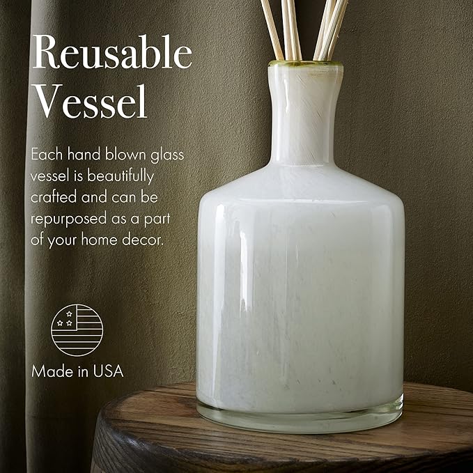 LAFCO New York Signature Reed Diffuser, Feu de Bois - 15 oz - Up to 9 Months Fragrance Life - Reusable, Hand Blown Glass Vessel - Natural Wood Reeds - Made in The USA