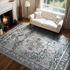 Grey Large 9x12 Area Rugs for Living Room Rug Bedroom Rug-Carpet Washable Neutral Vintage Dining Room Rugs for Under Table Soft Comfortable Non Slip