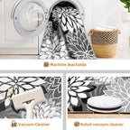 Indoor Outdoor Area Rug Washable Multicolored Rug Tropical Botanical Modern Floral Indoor Outdoor Carpet Black White Rug Non Slip Non Shedding for Patio, Deck, Backyard, Porch (9x12)