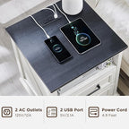 ACCOHOHO 18" Farmhouse Nightstand Set of 2 with Charging Station,End Table with 2 Drawers Storage,Side Table,Bedside Cabinet for Bedroom,Living Room, Withe
