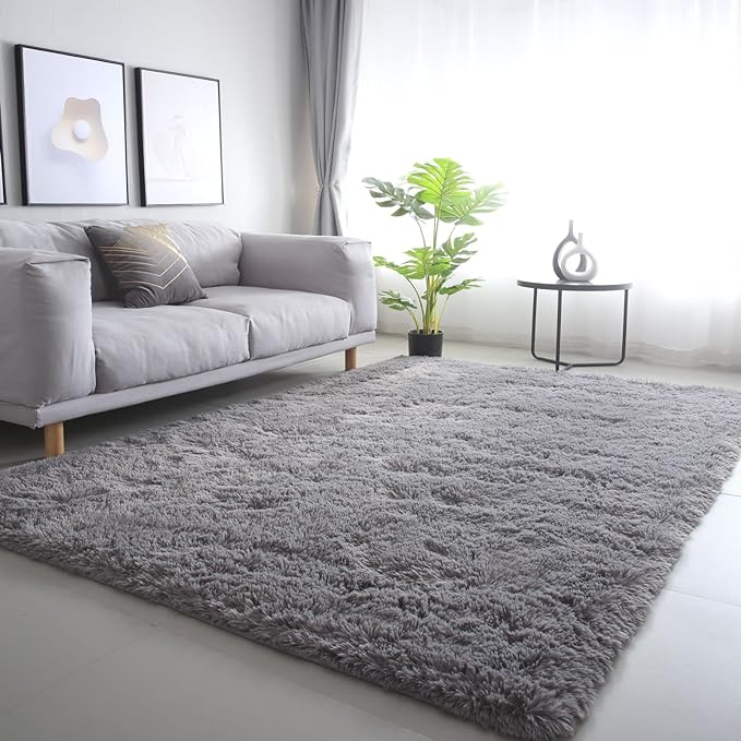 Gray Area Rug for Bedroom 3x5: Shag Fuzzy Rugs for Living Room Bedroom, Gray Non-Slip Shaggy Carpets for Kids Girls Baby's Room, Furry Rugs for Nursery Decor, Floor Rugs for Dorm Room