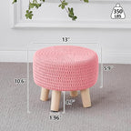 Wimarsbon Pouf Ottoman, 100% Cotton Knitted Boho Footstool, Round Footrest with Non-Skid Wood Legs, Home Décor Handmade Pouffe, Leisure Floor Step Stool for Living Room (Pink)