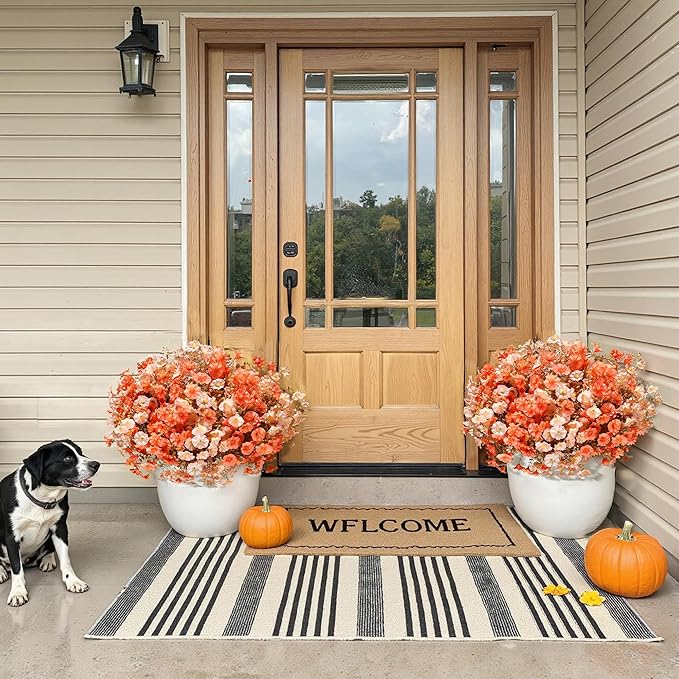 Artificial Mums for Outdoors Fake Fall Flowers Plants for Autumn Decoration, 12 Bundles Silk Morning Glory with Eucalyptus Look Real UV Resistant Faux Mums for Outside Planters Yard Patio Porch, Mix