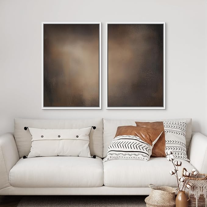 SIGNFORD Framed Canvas Print Wall Art Set Darkened Metallic Texture in Brown Tones Industrial Style Abstract Illustrations Modern Art Decorative for Living Room, Bedroom, Office - 24"x36"x2 White