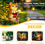 GIGALUMI Solar Garden Decor Flower Pot Cat Statues Outdoor, Birthday Gifts for Women Mom Grandma Senior Elder, Cat Ornament for Balcony, Garden, Patio, Yard, Lawn