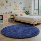 Blue Fluffy Round Area Rugs for Living Room,6'X6'Shag Circle Area Rugs for Bedroom,Non Slip Fuzzy Plush Rug for Kids Room Boys Girls Room and Dorm Home Decor Rug