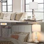 26" Farmhouse Table Lamps, Table Lamps for Living Room Set of 2 with USB A+C Ports & AC Outlet, Vintage Rustic Touch Control 3-Way Dimmable Boho Nightstand Lamp White Washed Resin for Bedroom Deocr