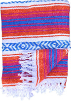 Del Mex Classic Mexican Blanket, Large Authentic Woven Falsa Throw (70"x50"), Artisan Southwest Décor for Beach, Yoga, Outdoors (Orange/Pink/Blue)