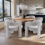 Grey Chenille Dining Chairs Set of 2, Modern Barrel Dining Room Chairs Upholstered Faux Fur Accent Chair with Arms and Round Back for Living Room Kitchen Armchair No Assembly Needed