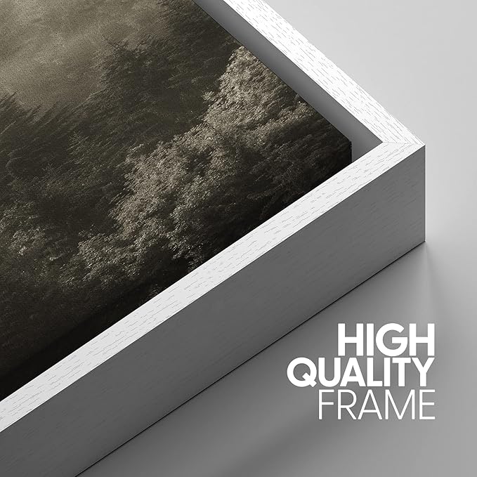 SIGNWIN Framed Canvas Print Wall Art Woodland Nursery Decor Set Fog & Mist Over Blue Pine Tree Forest Nature Modern Art Rustic Landscape Colorful for Living Room, Bedroom, Office - 24"x36"x3 White