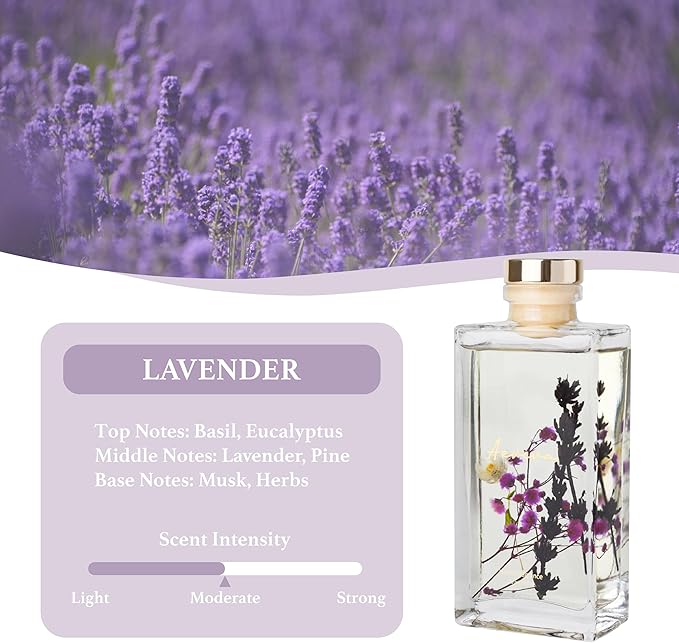 Flower Reed Diffuser Set, 5 oz Lavender Scent Diffuser with Sticks, Home Fragrance Scented Oil Reed Diffusers for Home, Bathroom, Decor & Gift