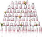 Glass Bud Vase Set of 60 - Small Vases for Flowers in Bulk - Assorted Vintage Crystal Vases for Flowers, Table Centerpieces (Pink, 60 Pcs)