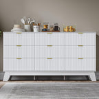 Fluted 9 Drawer Dresser, 57.1" Wide Modern Boho Chest of Drawers, Wooden Storage Dresser TV Stand for Bedroom, Living Room, Closet, Hallway, Curved Profile Design