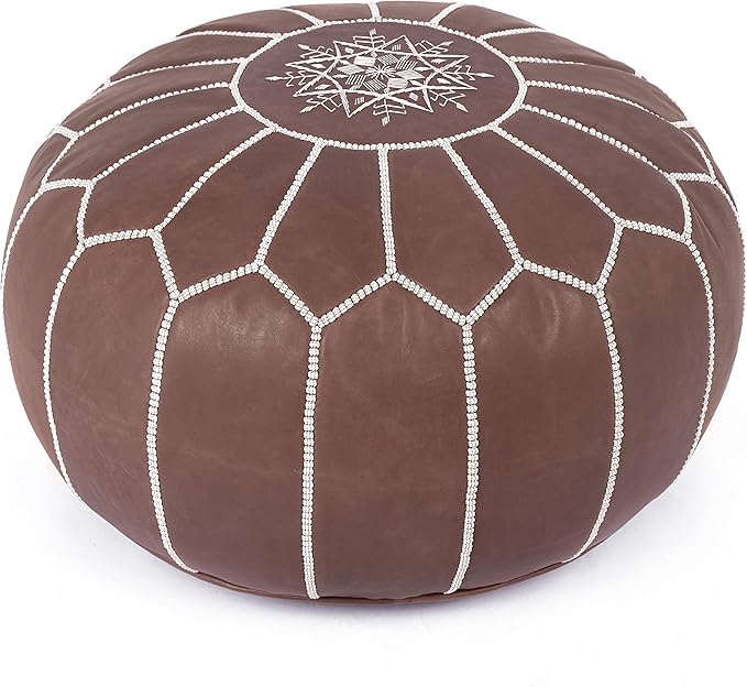 Marrakesh Gallery Genuine Leather Round Pouf Unstuffed - Moroccan Ottoman Footstool, Footrest Cover - Boho Decor - Bohemian Living Room, Bedroom, Kids Room, Gift & Wedding
