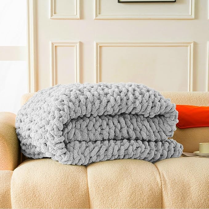 Ultra Soft Chunky Knit Blanket Throw -50x70 Hand Knitted Warm Chenille Throw Blanket, Home Decor Soft Thick Yarn Cable Knit Blanket Breathable Fleece Banket Christmas for Couch Bed Sofa Best GIF