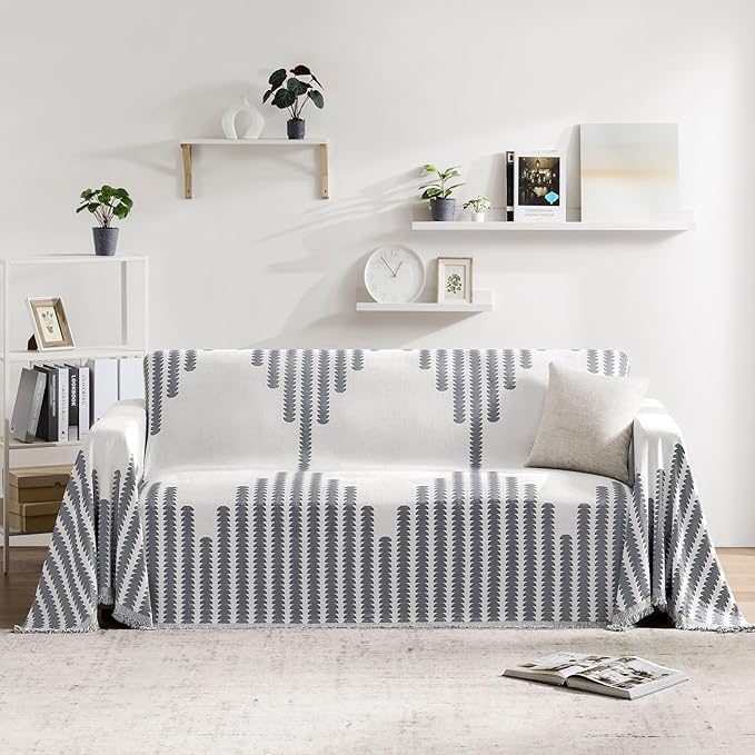 Couch Cover Boho for Dogs Washable Grey Couch Covers for 2 Cushion Couch, Chenille Sectional Couch Covers L Shape Sofa Cover, Furniture Protector for Kids, Pets, Grey 71" X150"