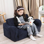 Kids Extra Wide Chairs for Toddler, 2-in-1 Toddler Soft Sherpa Couch Fold Out, Convertible Sofa to Lounger for Girls and Boys, Dark Blue