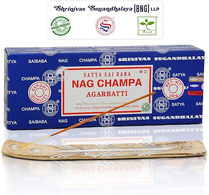 Raajsee Incense Holder Bundle with Satya Nag Champa Incense Sticks 250 gm Pack, Satya Sai Baba Nagchampa Natural Insence Sticks
