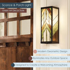 RIVER OF GOODS Art Deco Stained Glass Outdoor Light Fixture - 16.25" H - Decorative Porch Light - Green