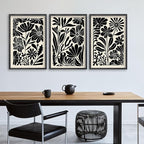 Abstract Floral Botanical Wall Art 16x24 Inch 3 Piece Black Vintage Boho Plant Flower Minimalist Wood Frame Sign Home Living Room Family Office Mid Century Print Wall Hanging Decor (Black)