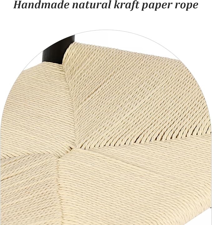 Wishbone Chair Natural Solid Wood Dining Chair/Hans Wegner Y Chair Rattan and Wood Accent Armrest Chairs - Ash Wood Chairs Set of 1 (Ash Wood - Black + Natural Color)